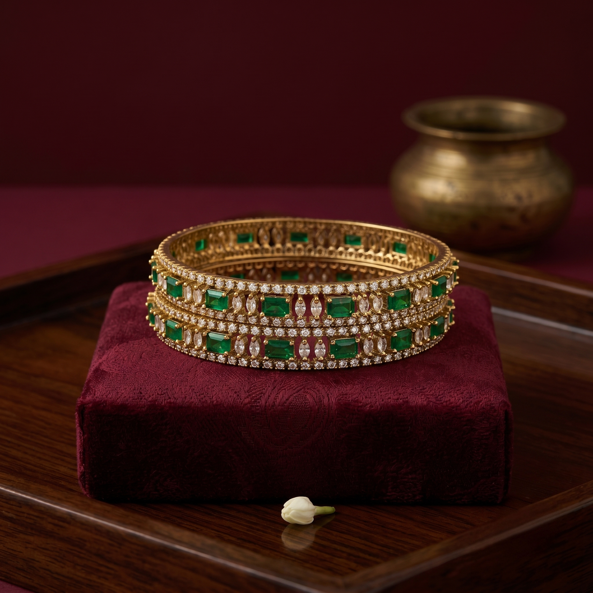 Victorian Style Stone Bangle — Green & Purple alternate angle - Avalna